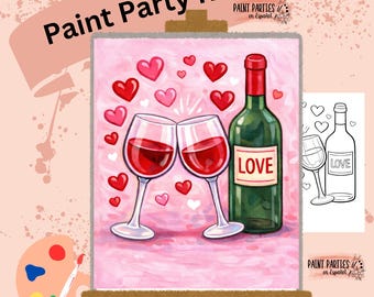 DIY Valentine Paint and Sip Party Kit Pre-Drawn Canvas