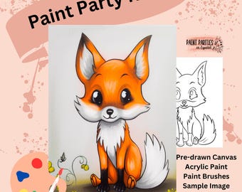 Süße Fuchs Farbe und Schluck Kit Vorgezeichnete Leinwand, Acrylfarbe, Pinsel Probe - DIY Paint Party Kit für alle Altersgruppen, Geschenke, Events und Kreativität