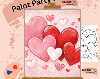 DIY Valentine Paint and Sip Party Kit Pre-Drawn Canvas