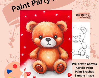 DIY Valentine's Teddy Bear Paint Party Kit: Pre-Drawn Canvas, Acrylic Paints