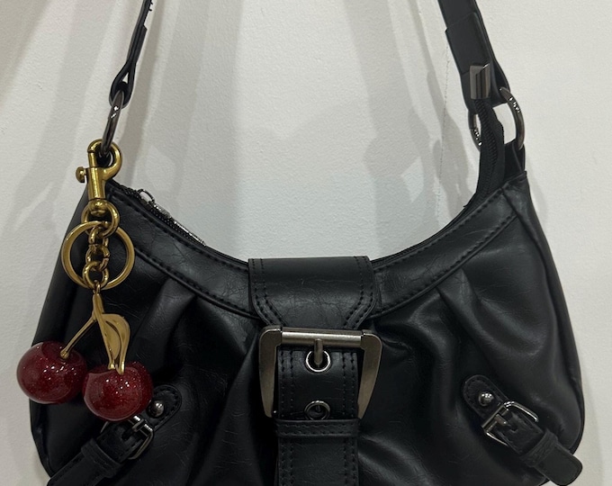 Utility Buckle Shoulder Bag Faux Leather Red