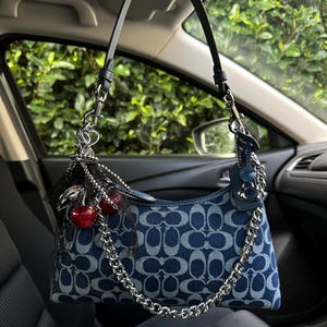 COACH Teri Juliet Signature Canvas Leather Denim Charms Bow print bag Style Purse, Gift for Her Christmas