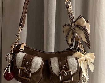 Y2K Ashton Brown Teri Bag Shoulder bow Charm Winter dream