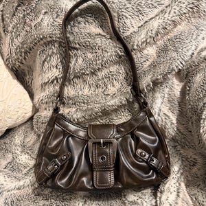 90s Brown Faux Leather Silver Buckle Purse Shoulder Bag Cute