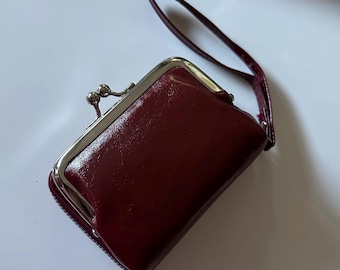 Burgundy red camel coffee brown black leather purse/wallet