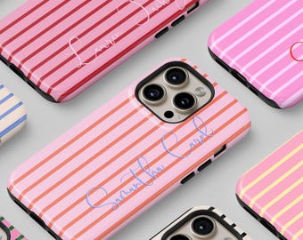 Custom Name Phone Case Personalized Stripes and Minimalist Aesthetic for iPhone 16 15 14 13 Pro Max MagSafe Pixel 9 8 7 S24 S23 S22