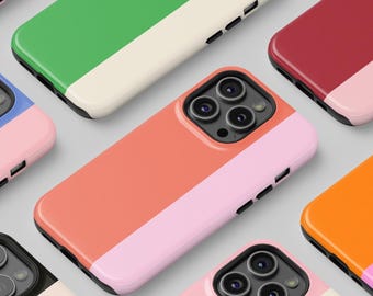 Coque de portable couleur personnalisée verticale bicolore, esthétique minimaliste rétro, iPhone 16 15 14 13 Pro Max MagSafe, Pixel 9 8 7, S24 S23 S22
