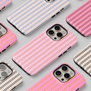 Coque de portable à rayures colorées personnalisées, lignes esthétiques minimalistes rétro, iPhone 16 15 14 13 Pro Max MagSafe, Pixel 9 8 7, Samsung S24 S23 S22