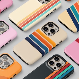 Retro Stripes Phone Case Vintage Aesthetic Cover for iPhone 16 Pro Max MagSafe, 15 Plus, 14, 13 12, 11, XS & Samsung S25, S24, Pixel 9, 8