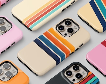 Retro Stripes Phone Case Vintage Aesthetic Cover for iPhone 17 16 Pro Max MagSafe, 15 Plus, 14, 13 12, 11, XS & S25, S24, Pixel 9, 8
