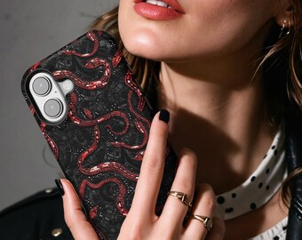 Red Snake Print Phone Case: Edgy Reptile Design