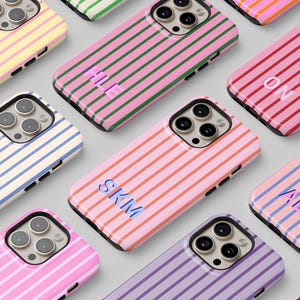 Custom Initials Phone Case Personalized Stripes Aesthetic Shadow Monogram iPhone 16 15 14 13 Pro Max MagSafe Pixel 9 8 7 Samsung S24 S23 S22