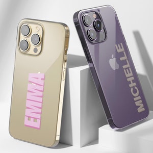 Duidelijk aangepaste naam hoesje iPhone 16 15 14 13 12, leuk gepersonaliseerd tekstontwerp, minimalistische acrylomslag, cadeau voor tieners, stijlvol beschermend