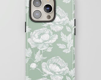 Toile De Jouy Handyhülle: Grüne Blumen für iPhone + MagSafe, Pixel & Samsung Modelle