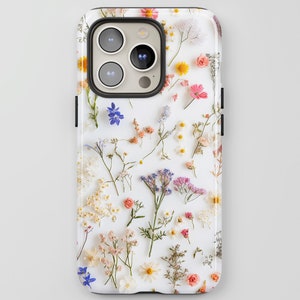 Pressed Flowers Phone Case, 3D Effect Wildflowers, Floral Phone Cover, iPhone 16 15 14 MagSafe, Pixel 8 7 6, Samsung S24 S23, Christmas Gift