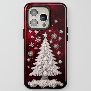 3D Christmas Tree Phone Case: Red Snowflake Lace Embroidery for iPhone + MagSafe, Pixel