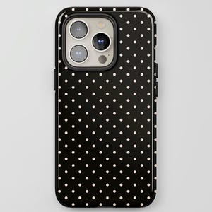 黒とベージュの水玉模様のスマホケース：iPhone、MagSafe、Pixel、Samsung向けのレトロモダンなデザイン