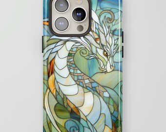 Dragon Stained Glass Phone Case: Fantasy Art for iPhone + MagSafe, Pixel & Samsung Models