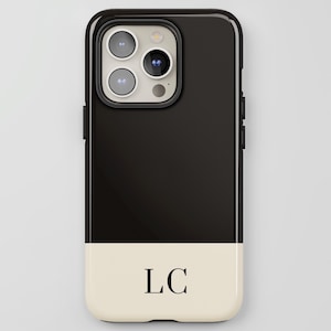 Zwart en crème monogram telefoonhoesje, minimalistische aangepaste initialen, iPhone 16 15 14 13 12 11 Pro Max MagSafe-hoesje, Pixel 9 8 7 6, Samsung S24 S23