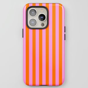 Zweifarbig gestreifte Orange & Pink Hülle, Retro ästhetik, iPhone 16 15 14 13 12 11 Pro Max MagSafe Case, Pixel 9 8 7 6 Samsung S24 S23 S22