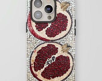 Pomegranate Mosaic Phone Cases, Spanish Summer, Coastal Aesthetic, iPhone 16 15 14 13 12 Pro Max MagSafe, Pixel 9 8 7 6 Samsung S25 S24 S23