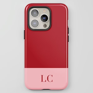 Rood en roze monogram telefoonhoesje, minimalistische aangepaste initialen, iPhone 16 15 14 13 12 11 Pro Max MagSafe-hoesje, Pixel 9 8 7 6, Samsung S24 S23