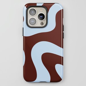 Funda para teléfono Retro Wave Abstracta Azul y Marrón para iPhone 17 16 15 14 13 MagSafe, Pixel 9 8 7, S26 S25 S24 S23, Regalo Minimalista