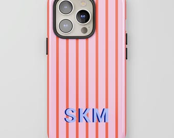 Personalized Monogram Phone Case Cute Stripes Aesthetic Custom Monogram iPhone 17 16 15 14 13 Pro Max MagSafe Pixel 9 8 S26 S25 S24 S23 S22