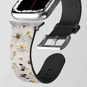 Bracelet Apple Watch floral bourdon : motif imitation broderie