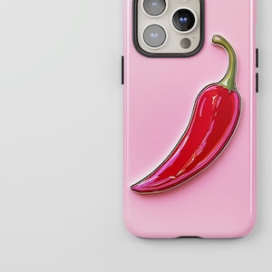 Kryddigt estetiskt telefonskal, rosa och röd chilipeppar, present till matälskare, iPhone 16 15 14 13 Pro Max MagSafe, Pixel 9 8 7, S24 S23 S22