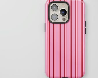 Rood en roze gestreept telefoonhoesje, trendy retro minimalistische esthetische lijnen, iPhone 16 15 14 13 Pro Max MagSafe, Pixel 9 8 7, Samsung S24 S23 S22