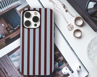 Coque de portable minimaliste à rayures : lignes bordeaux et bleues, motif audacieux, cadeau tendance pour iPhone 17 16 15 14 MagSafe, Pixel 9 8 S25 S24