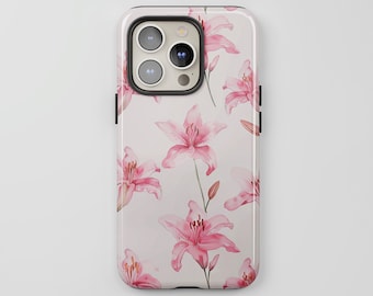 Summer Pink Lilies Phone Case, beachy aesthetic, iPhone 14 15 MagSafe Pro Max, Pixel, Samsung Ultra Plus, trendy floral collage, Gift Idea