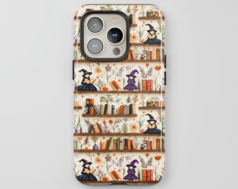 Bookish Witches Phone Case: Spooky Faux Embroidery, Whimsical Halloween for iPhone + MagSafe, Pixel & Samsung Models