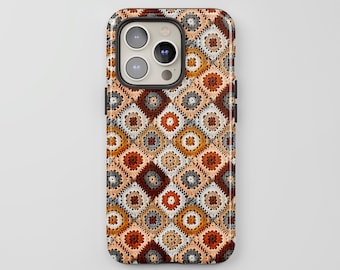 Granny Square Crochet Blanket Print Phone Case: Cottagecore Fall Colors