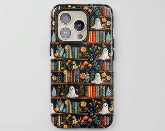 Bookish Ghosts Phone Case: Spooky Faux Embroidery, Halloween iPhone Samsung Pixel