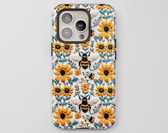 Cover per telefono con ape floreale: cover con finto ricamo a forma di ape.