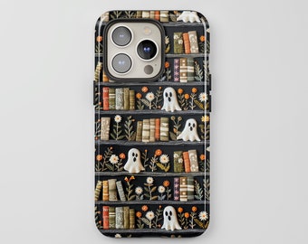 Bookish Ghosts Phone Case: Spooky Faux Embroidery, Halloween iPhone, Samsung, Pixel