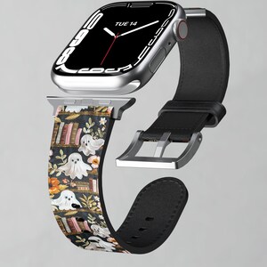 Bracelet Apple Watch Ghosts livresques : cuir végétalien Halloween Cottagecore