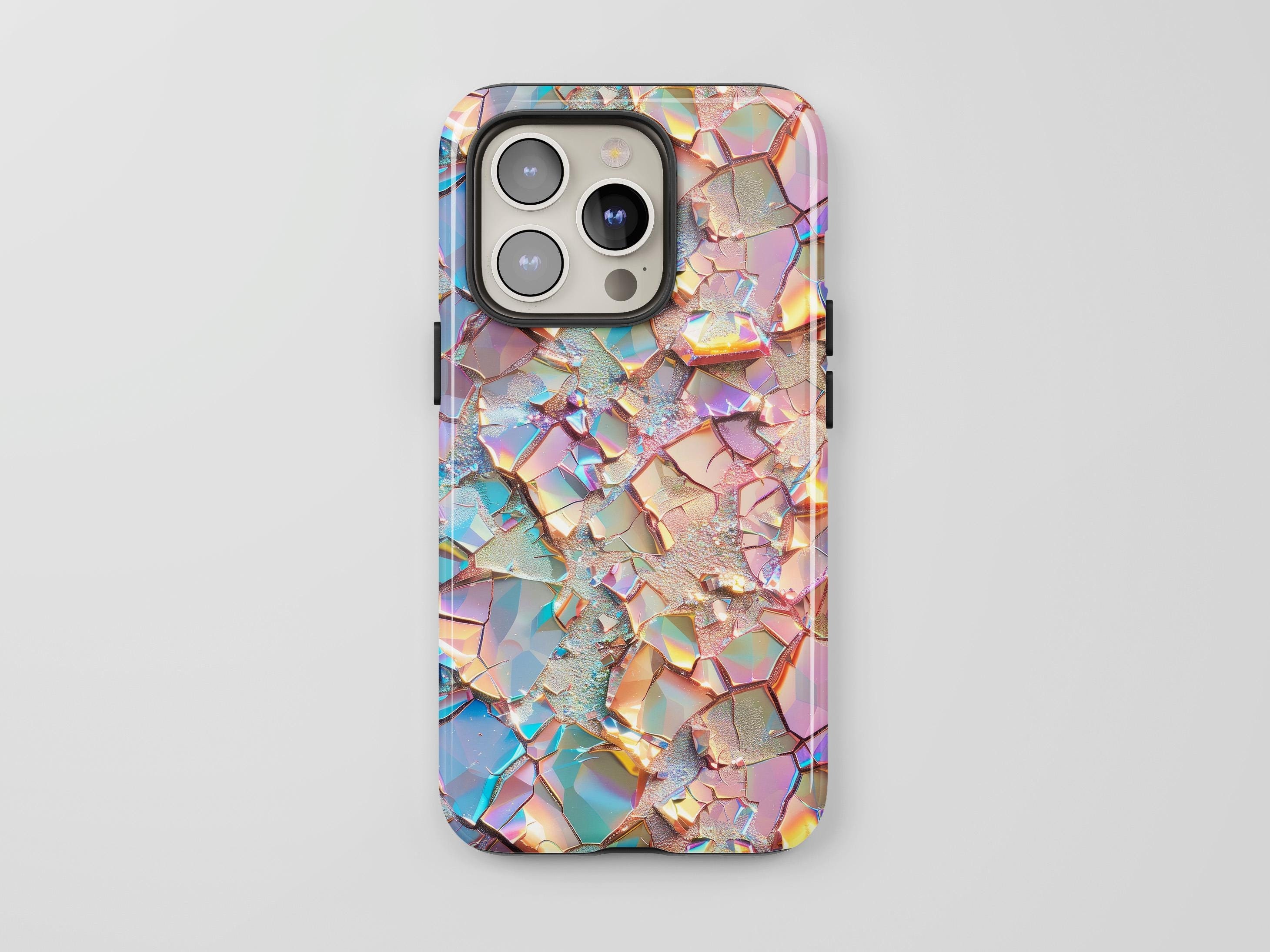 Iridescent Texture Phone Case, Faux 3D Effect, iPhone 16 Pro Max, Pixel 8 7 6, Samsung S24 S23 S22, Holographic Look, Cracked Aesthetic