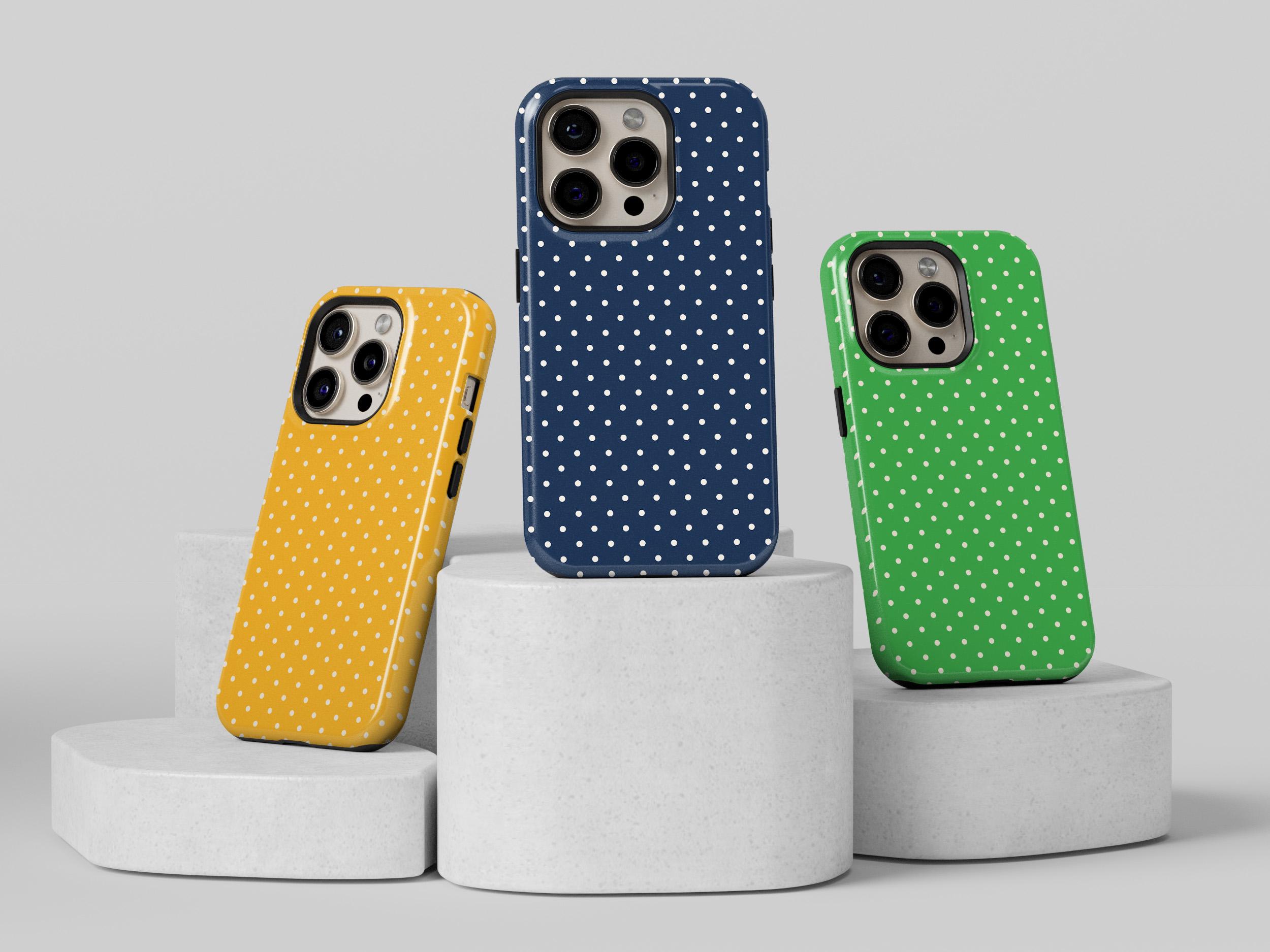 カスタムカラー水玉模様のスマホケース：かわいいドット柄のレトロな 