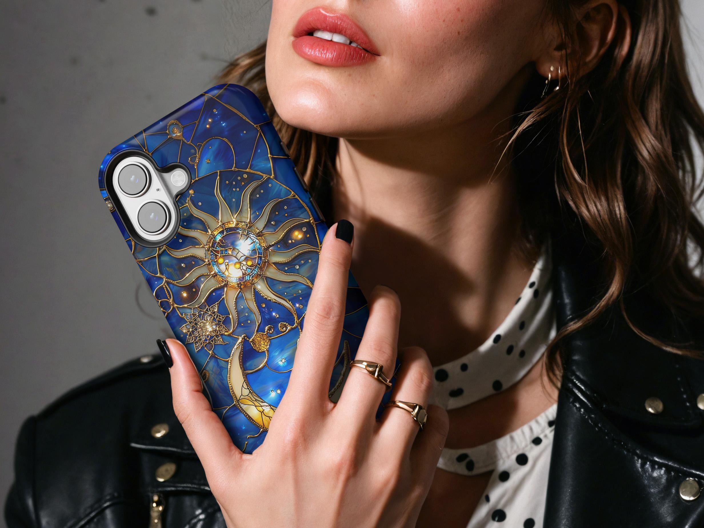 Celestial Stained Glass Print Phone Case: Moon & Stars Design for ...