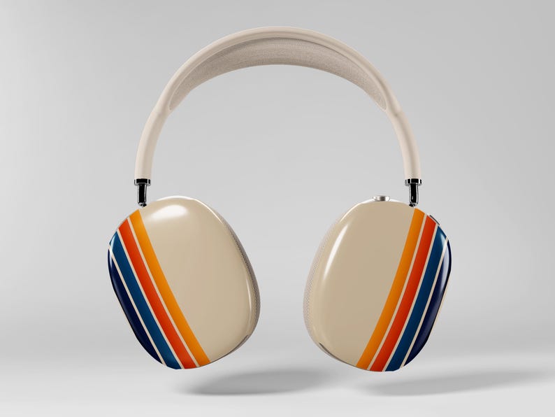 Retro Lines AirPod Max Cases Cute Vintage Aesthetic Headphone Covers Trendy Retro Sunset Stripes Design Cute Christmas Gift For Her Option 5 - Glossy