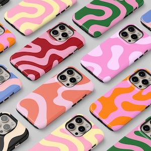 Organic Swirl Phone Case Custom Color Wavy Abstract Retro Aesthetic iPhone 17 16 15 14 13 Pro Max MagSafe Pixel 9 8 7 S26 S25 S24