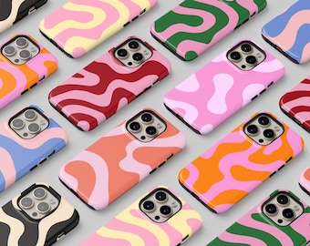 Organic Swirl Phone Case Custom Color Wavy Abstract Retro Aesthetic iPhone 17 16 15 14 13 Pro Max MagSafe Pixel 9 8 7 S26 S25 S24