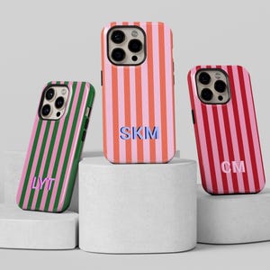 Custom Monogram Phone Case Personalized Stripes Aesthetic Shadow Initials iPhone 17 16 15 14 Pro Max MagSafe Pixel 10 9 S26 S25 S24 image 7