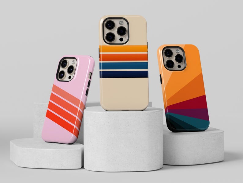 Retro Stripes Phone Case Vintage Aesthetic Cover for iPhone 17 16 Pro Max MagSafe, 15 Plus, 14, 13 12, 11, XS & S25, S24, Pixel 9, 8 image 4