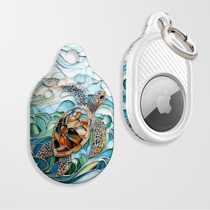 Custodia AirTag a forma di tartaruga in vetro colorato, graziosa custodia AirTag con motivo a mosaico in vetro finto e motivo oceano, regalo per gli amanti dell'oceano, proteggi il tuo AirTag a qualsiasi cosa