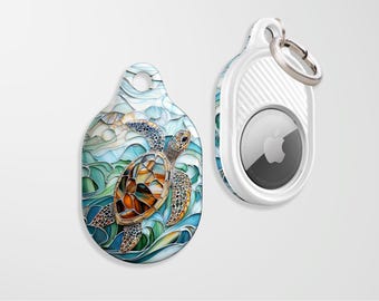 Stained Glass Turtle AirTag Case: Faux Mosaic Ocean Design