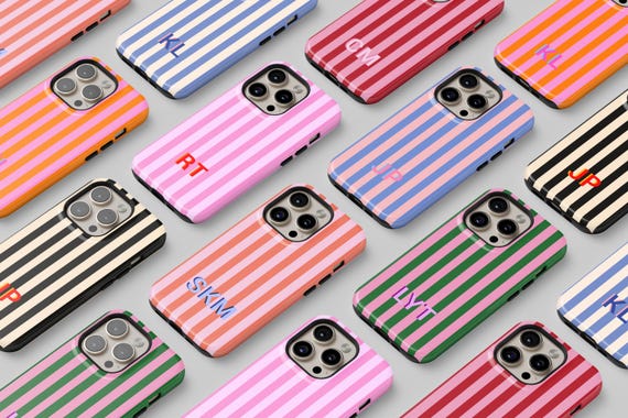 Custom Monogram Phone Case Personalized Stripes Aesthetic Shadow Initials iPhone 17 16 15 14 Pro Max MagSafe Pixel 10 9 Samsung S24 S23 S22